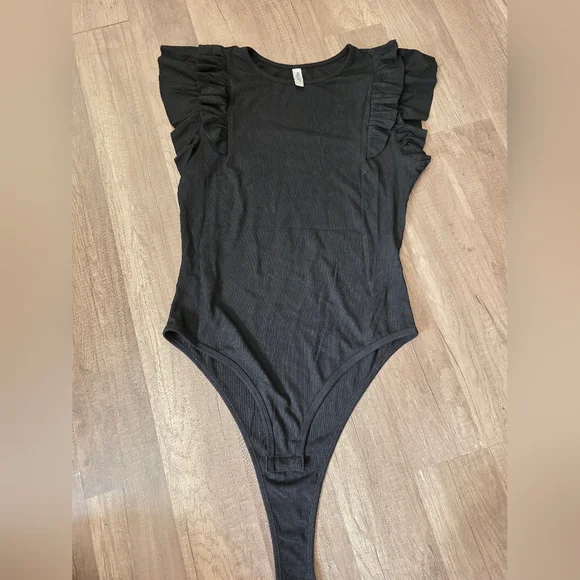 Amazon Missufe Flutter Sleeve Bodysuit Ribbed Black Skims Casual Shapewear - Picture 15 of 16